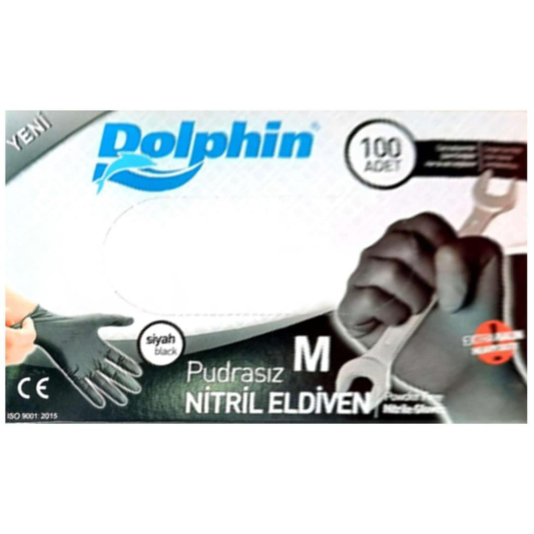 Dolphin Siyah Pudrasız Nitril Ekstra Kalın Eldiven Medium 100'lü - 10 Adet