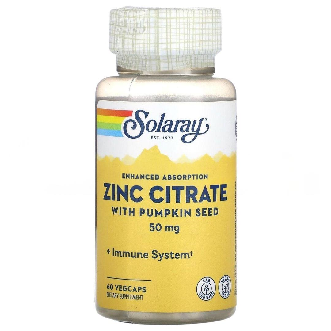 Solaray Zinc Citrate With Pumpkin Seed 50 mg 60 Vegcaps - İthal