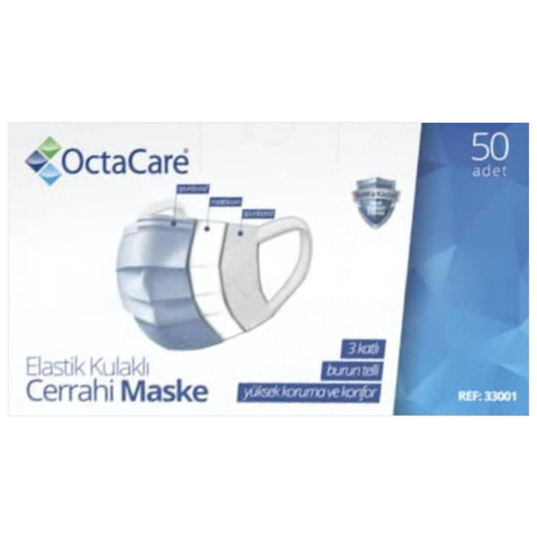 Octacare 3 Katlı Meltblownlu Elastik Kulaklı Açık Mavi Cerrahi Maske Telli 50'li