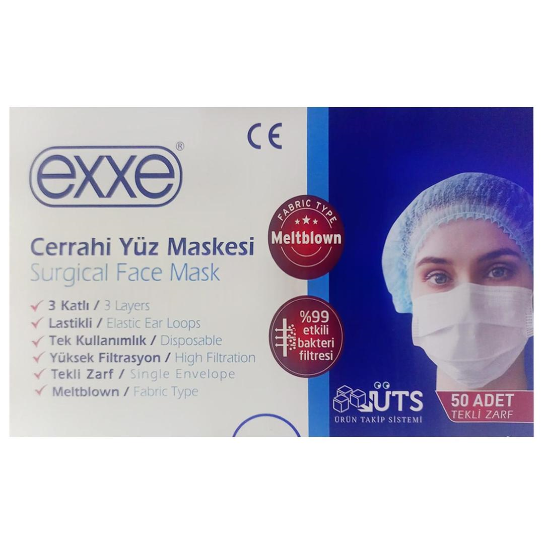 Exxe Tekli Zarflı 3 Katlı Beyaz Maske 50'li