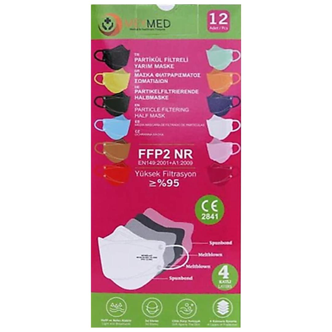 Meymed FFP2 NR EN 149 4 Katlı Yüksek Filtrasyon Kadın Koruyucu Maske 12'li