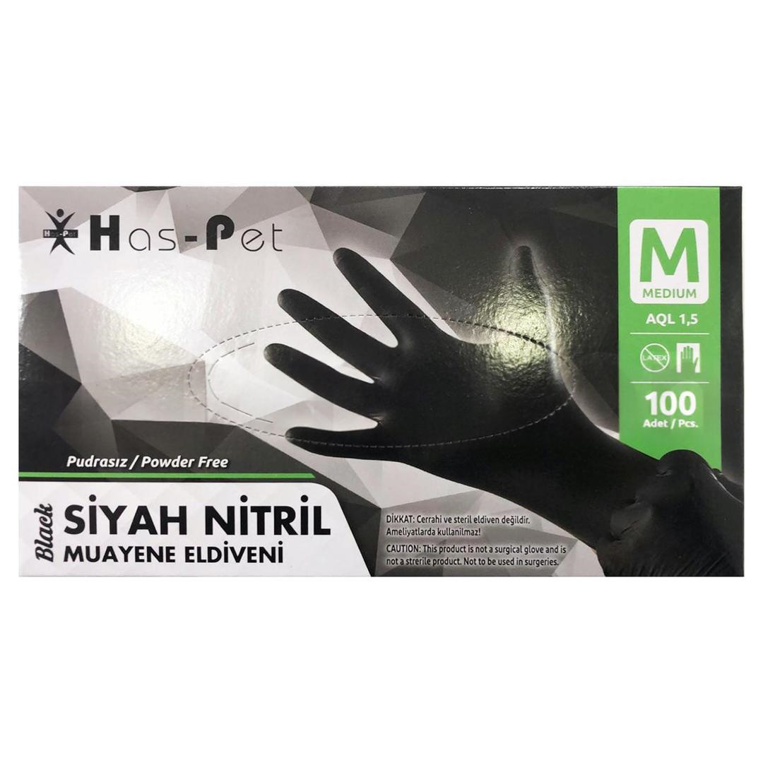 Haspet Muayene Eldiveni Nitril Pudrasız Medium Siyah 100'lü