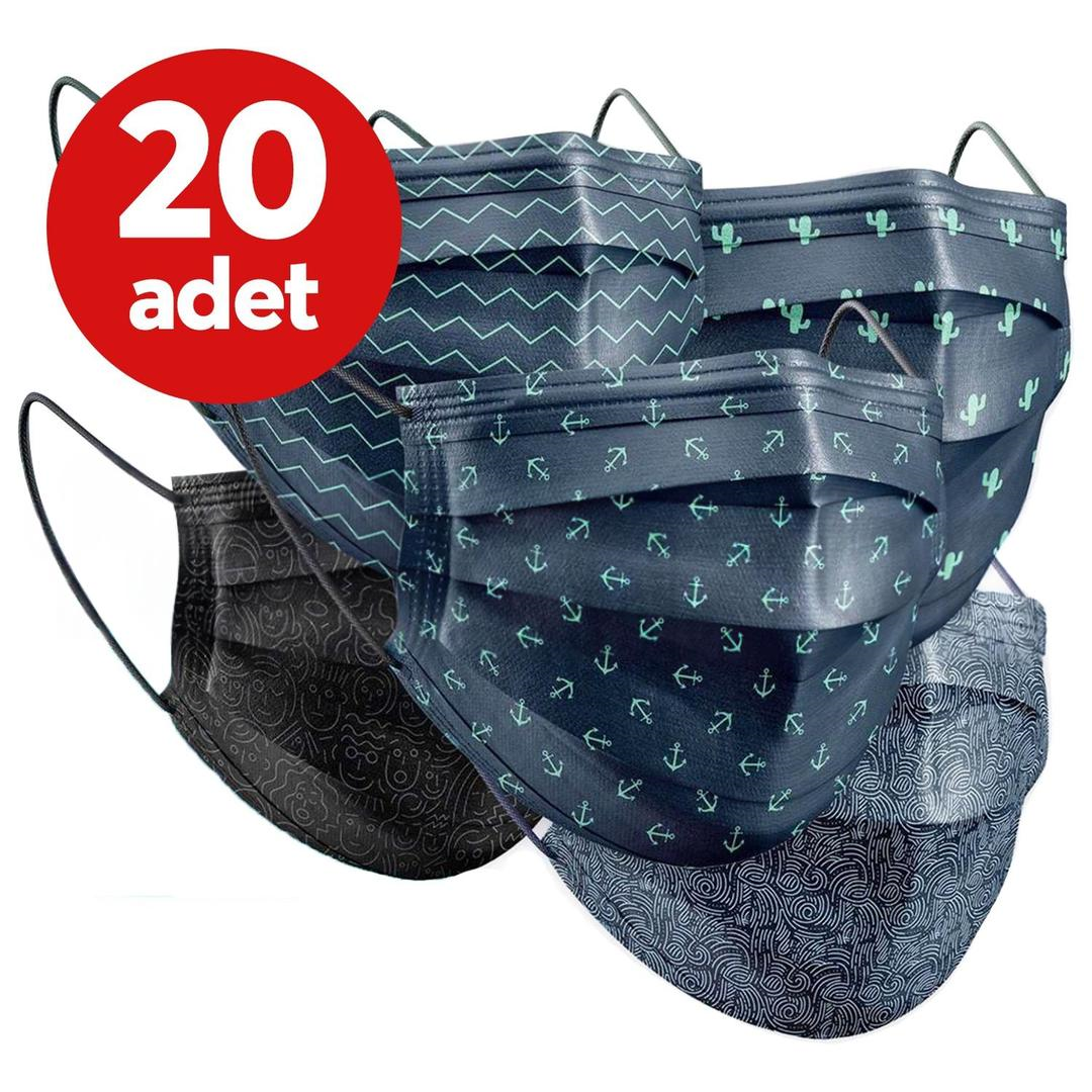 Medizer 3 Katlı Meltblown Man Serisi 2 Desenli Cerrahi Maske Telli 10'lu - 20 Adet