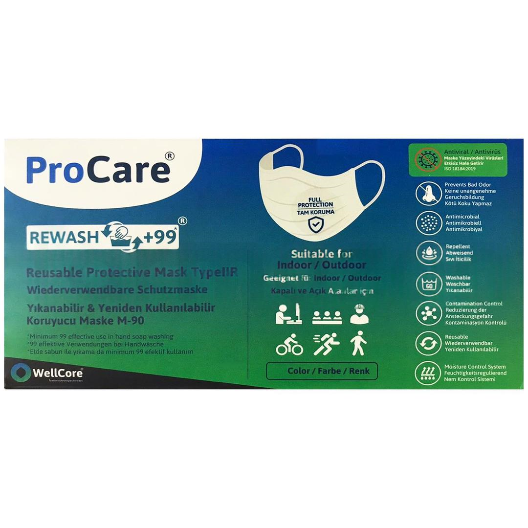 Procare M90 Tam Koruma Yeniden Kullanılabilir Koruyucu Yeşil Bez Maske Telli Small