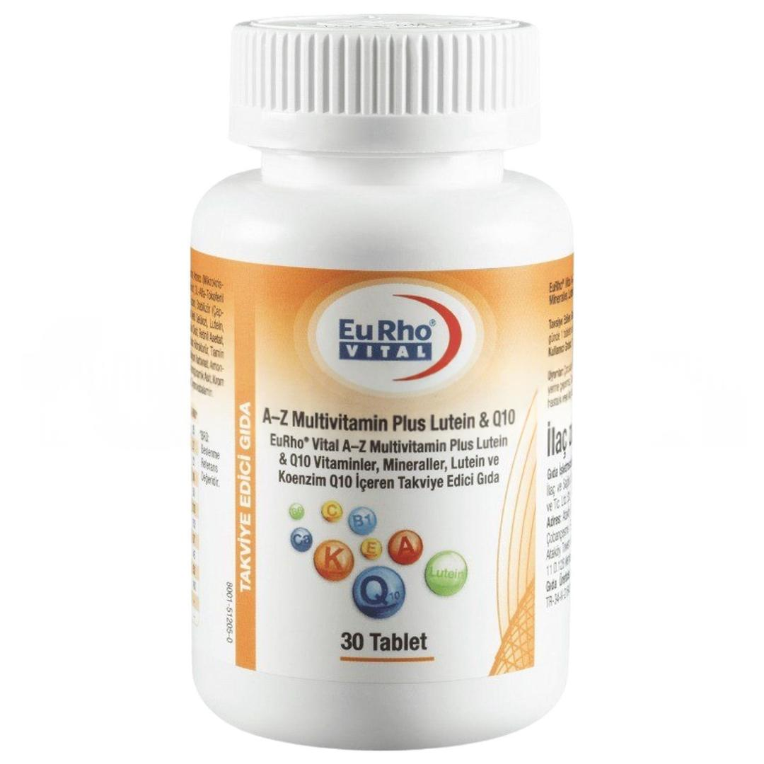 Eurho Vital A-Z Multivitamin Plus Lutein ve Q10 Vitaminler Mineraller Lutein ve Koenzim Q10 30 Tablet