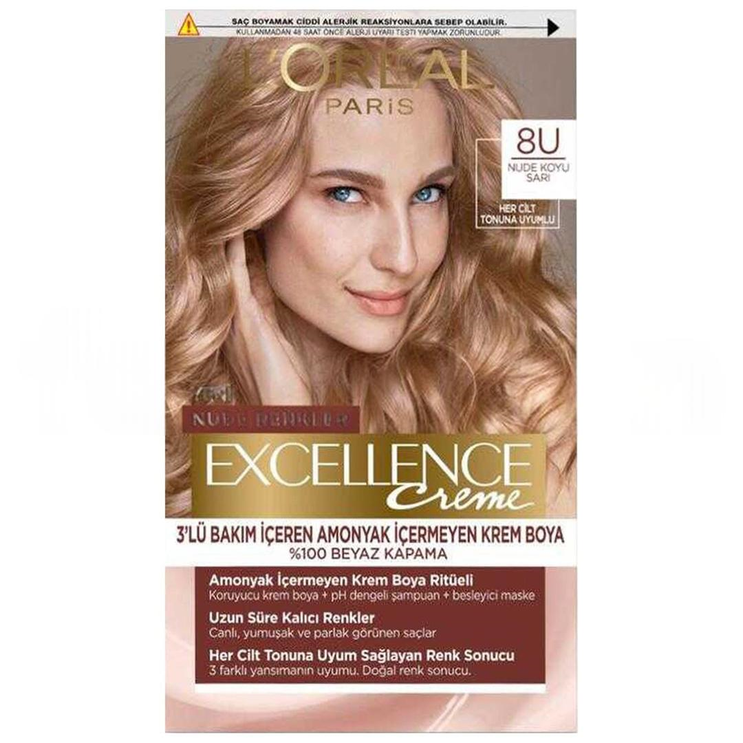 L'Oreal Paris Excellence Creme Nude Renkler Saç Boyası - 8U Nude Koyu Sarı