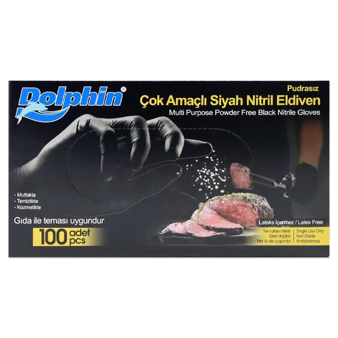 Dolphin Nitril Eldiven Pudrasız Siyah Small 100'lü