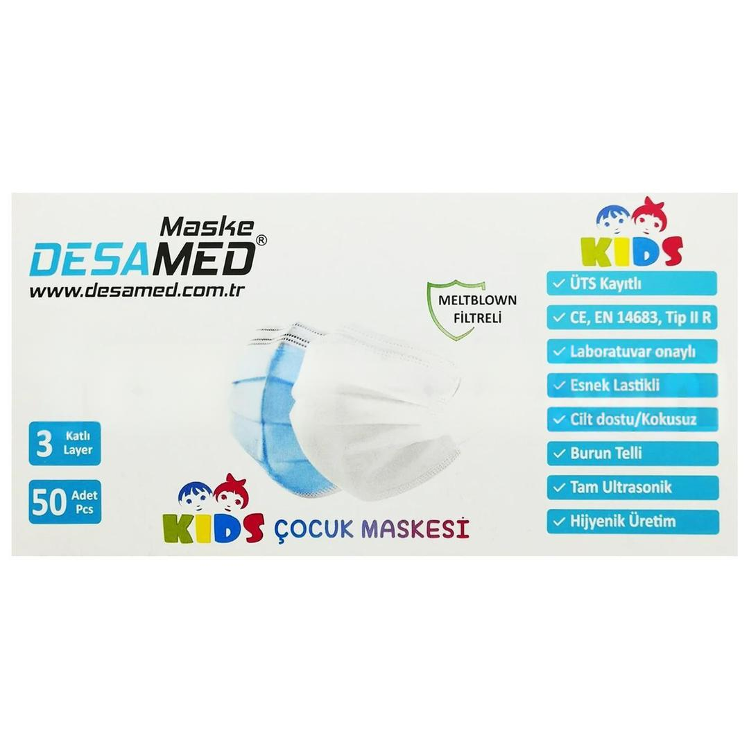Desamed 3 Katlı Meltblown 10'lu Paketlenmiş Pembe Şeker Desenli Çocuk Maskesi Telli 50'li (ÜTS Kayıtlı)