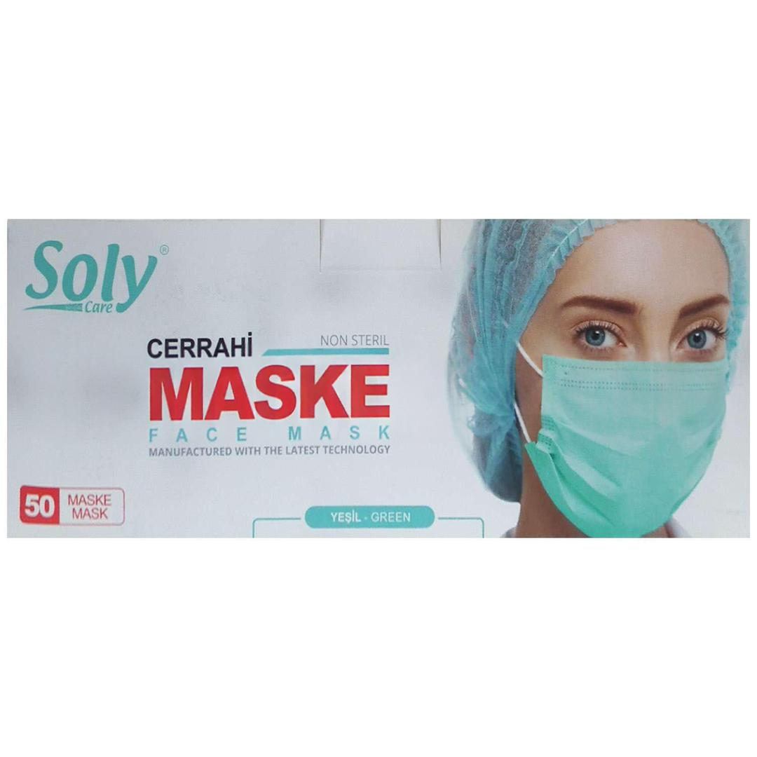 Soly 3 Katlı Full Ultrasonik Yeşil Cerrahi Maske Telli 50'li