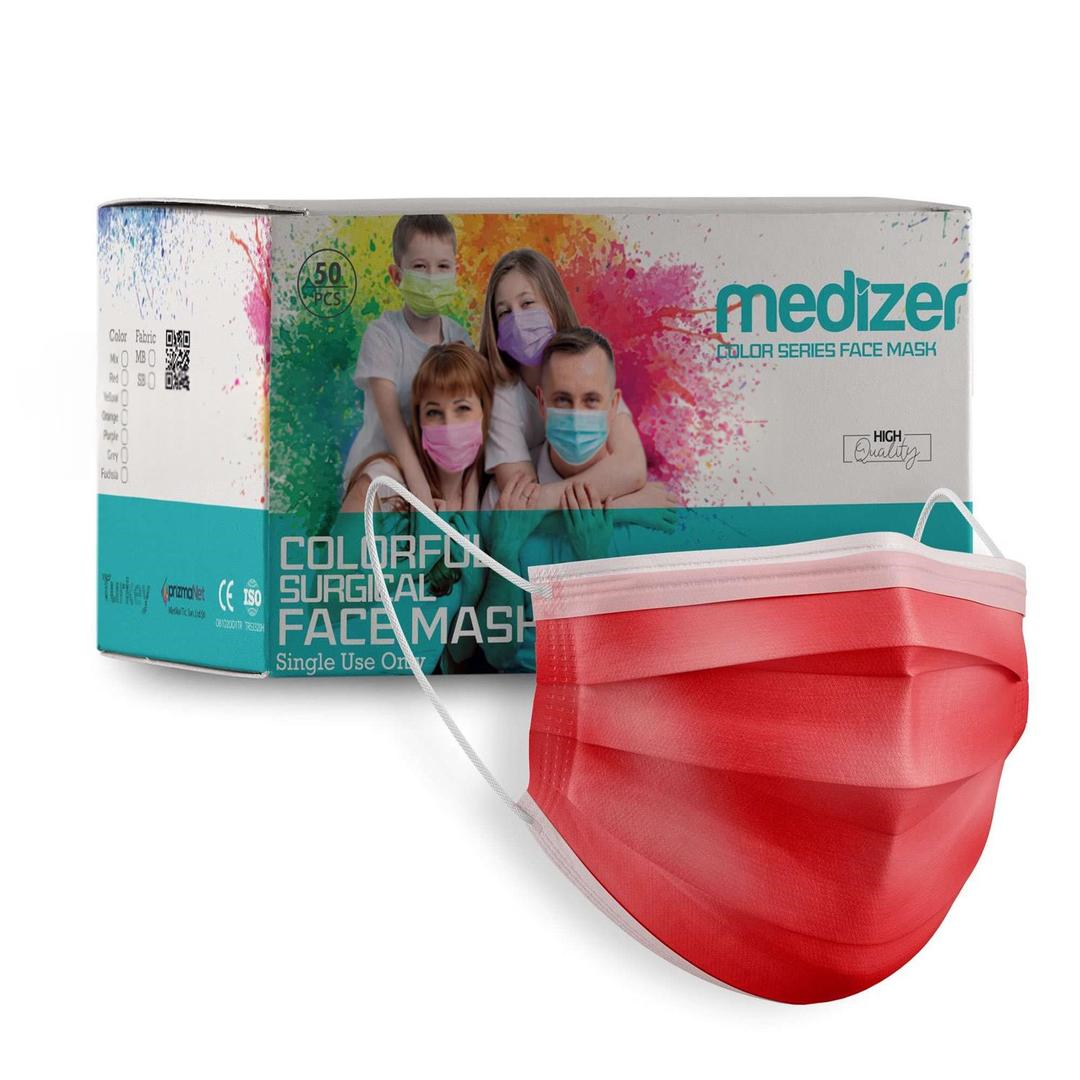 Medizer 3 Katlı Meltblown Kırmızı Cerrahi Maske Telli 50'li - 10 Adet