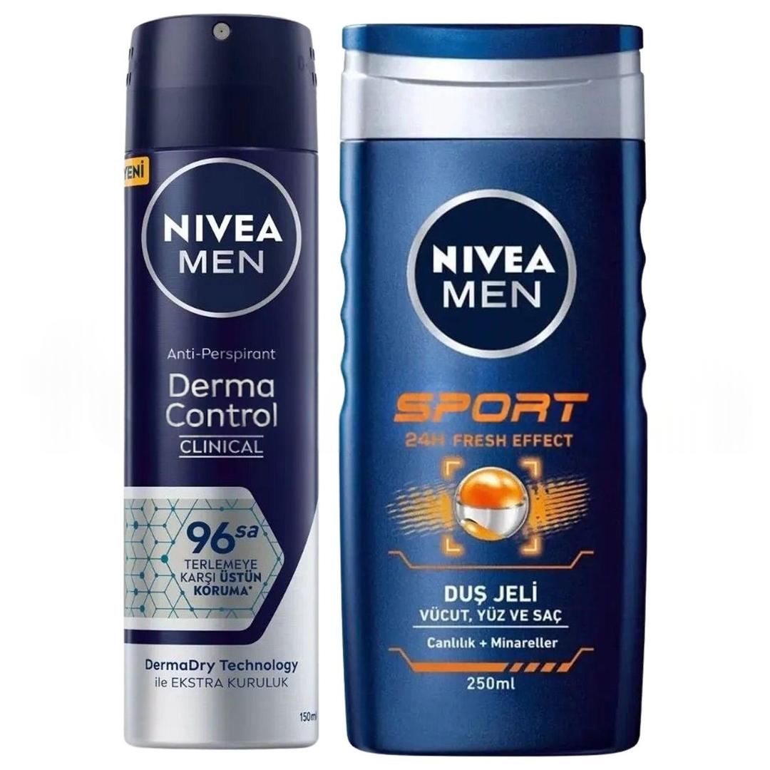 Nivea Sport Duş Jeli Vücut Yüz Saç 250 ml + Nivea Men Derma Control Deo 150 ml