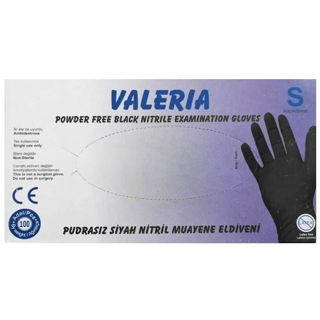 Valeria Pudrasız Nitril Eldiven Siyah Small 100'lü