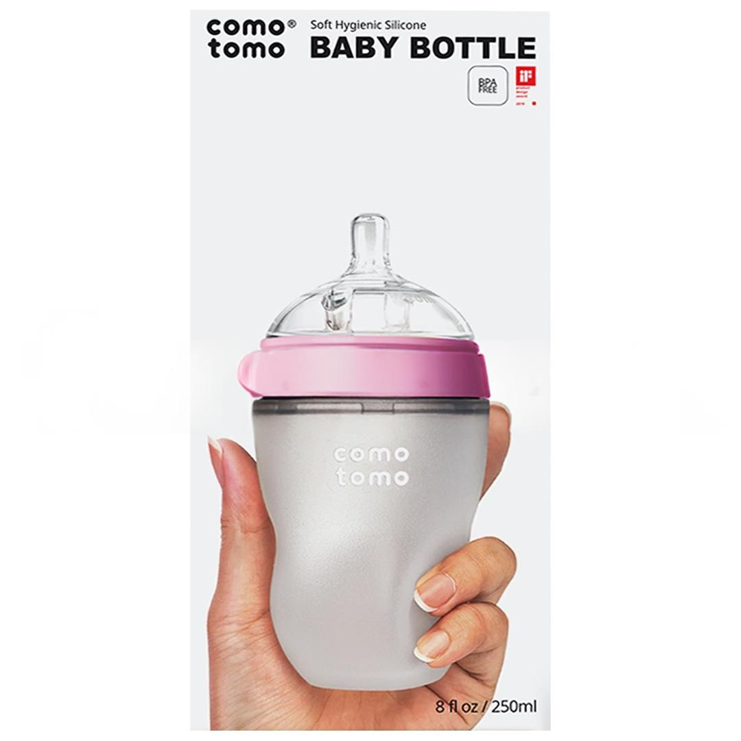Comotomo Antikolik Orta Akışlı (3-6 Ay) Silikon Biberon 250 ml - Pembe