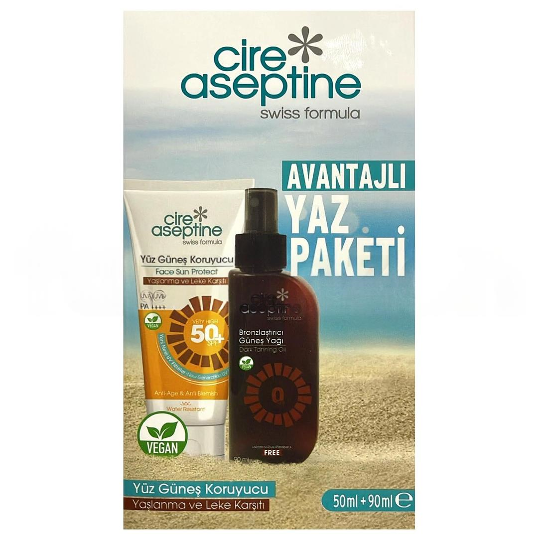 Cire Aseptine Avantajlı Yaz Paketi - Karma ve Yağlı Ciltler Yüz Güneş Koruyucu 50 ml + Bronzlaştırıcı 90 ml
