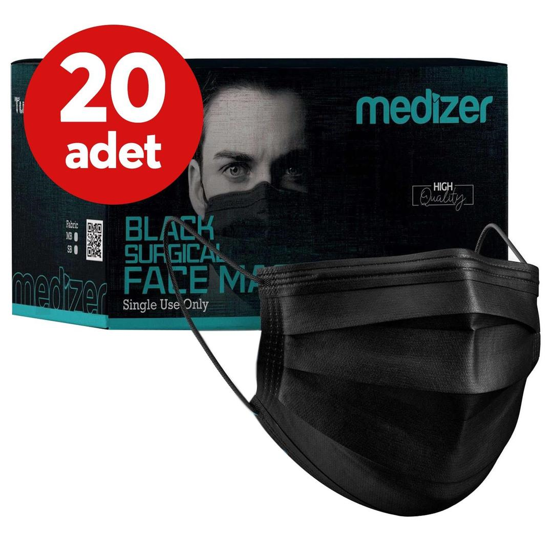 Medizer 3 Katlı Meltblown Siyah Cerrahi Maske Telli 50'li - 20 Adet