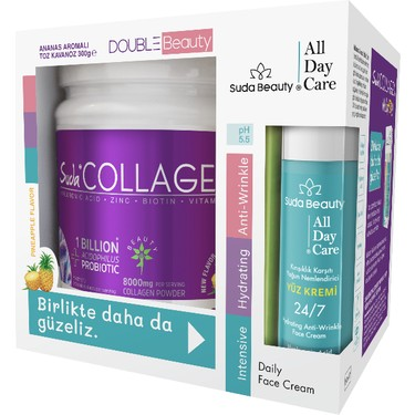 Suda Collagen Double Beauty Ananas Aromalı Kolajen 300 gr & Suda Beauty All Day Care Yüz Kremi 50 ml