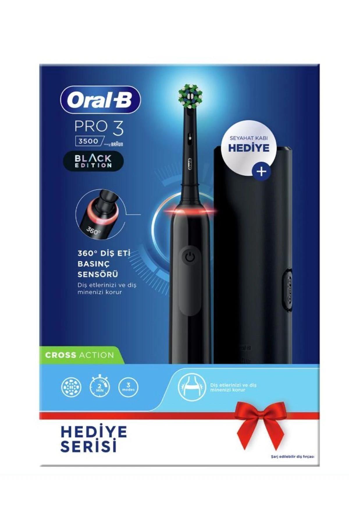 Oral-B Siyah Seyahat Kabı Hediyeli Pro3-3500 Şarj Edilebilir Diş Fırçası