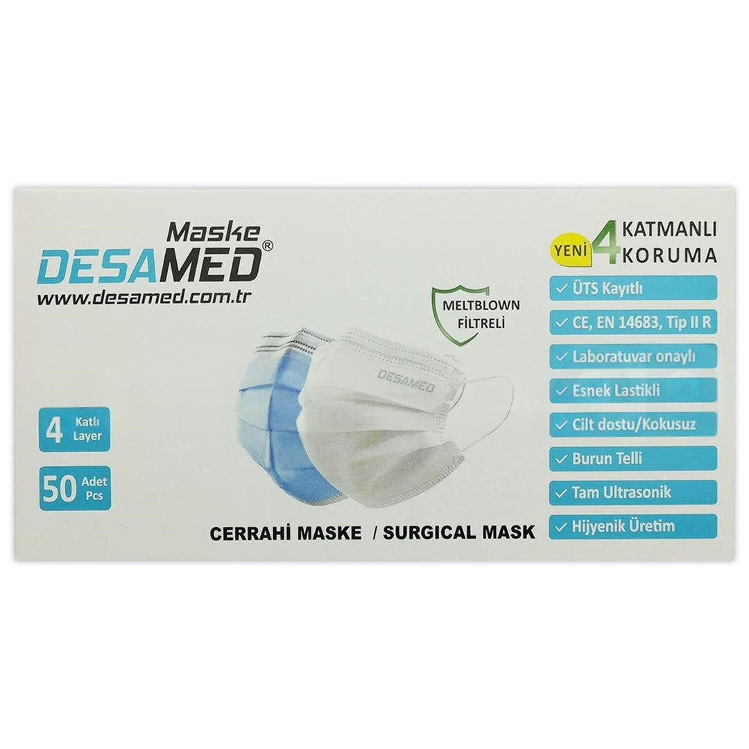 Desamed 4 Katlı Meltblown 10'lu Paketlenmiş Ultrasonik Yeşil Cerrahi Maske Telli 50'li (ÜTS Kayıtlı)