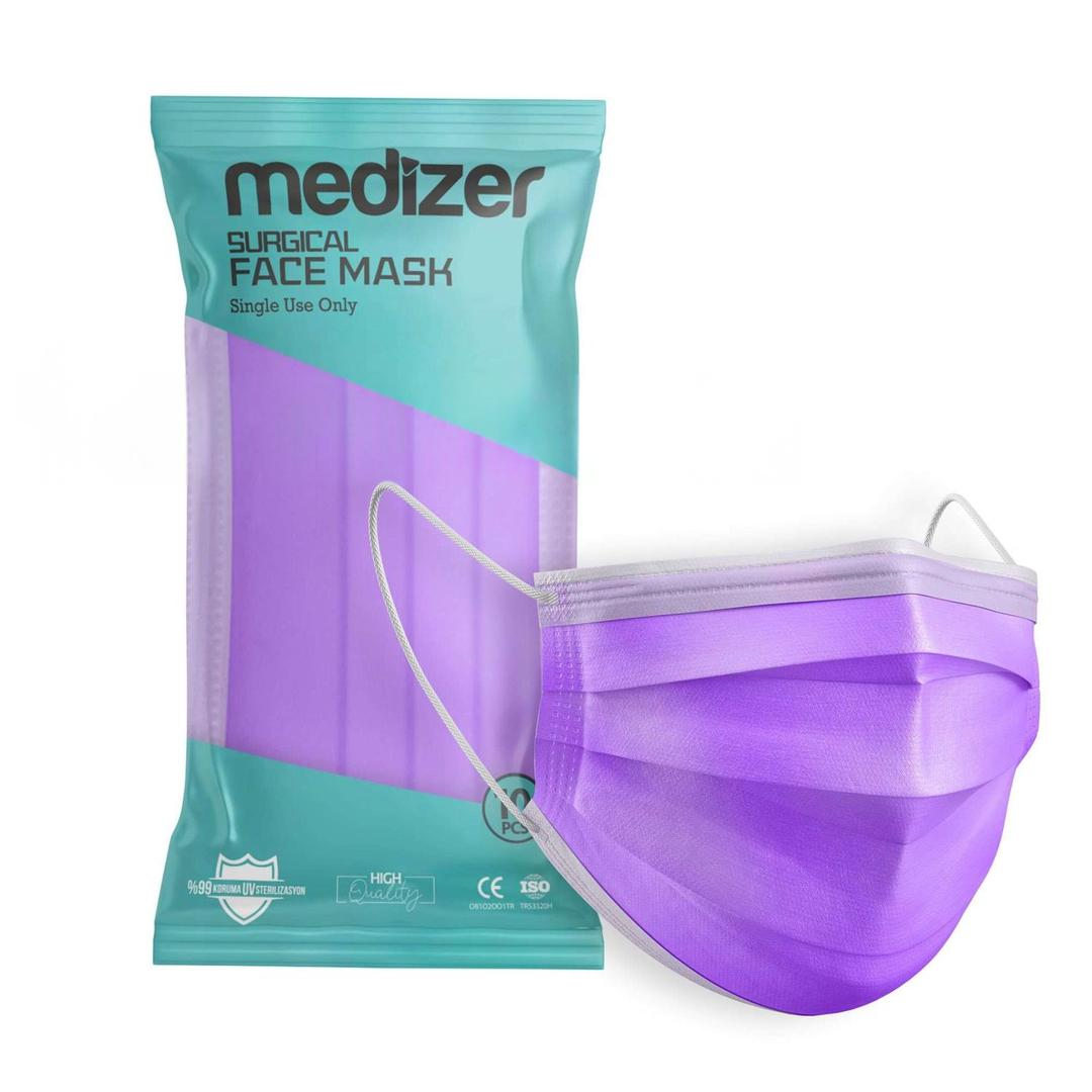 Medizer 3 Katlı Meltblown Lila Cerrahi Maske Telli 10'lu - 40 Adet