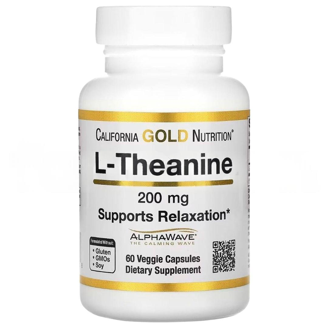 California Gold Nutrition L-Theanine, Featuring Alphawave, 200 mg 60 Veggie Capsules- İthal
