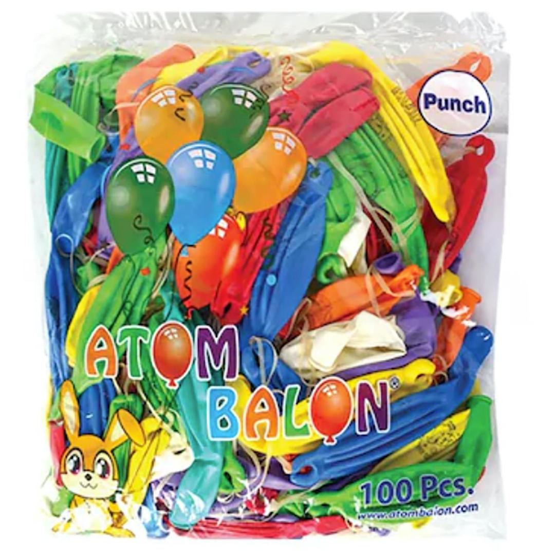 Atom Balon Renkli Desensiz İpli Balon 100'lü