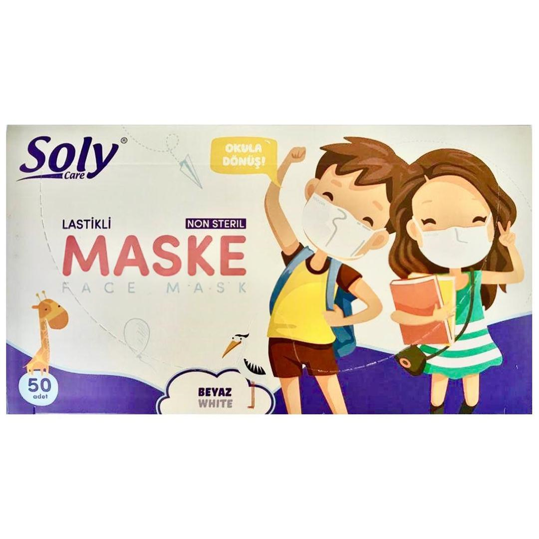 Soly 3 Katlı Full Ultrasonik Beyaz Çocuk Cerrahi Maske Telli 50'li