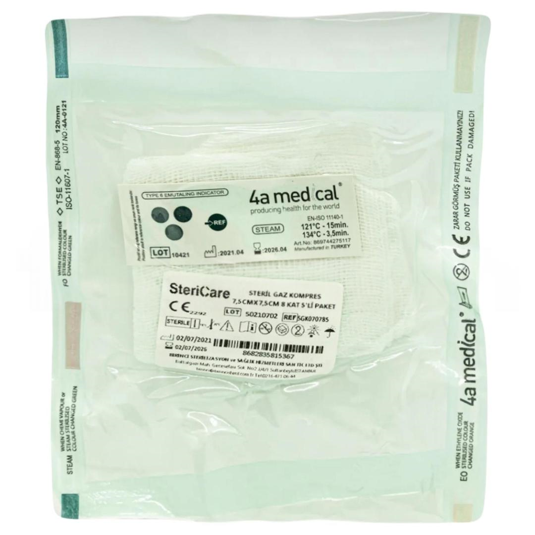 Stericare Steril Gaz Kompres 8 Kat 7,5 x 7,5 cm 5’li