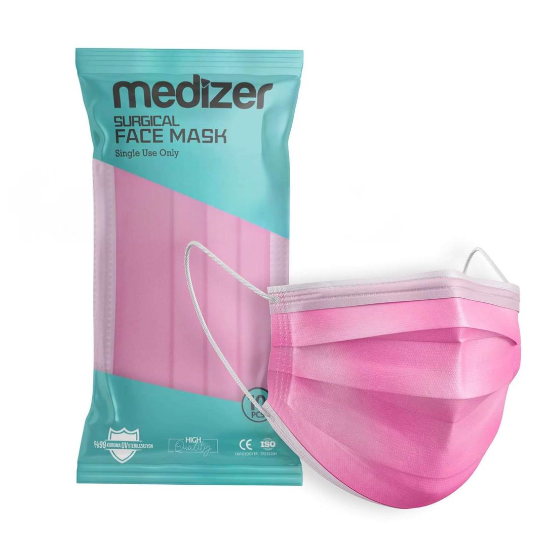 Medizer 3 Katlı Meltblown Pembe Cerrahi Maske Telli 10'lu