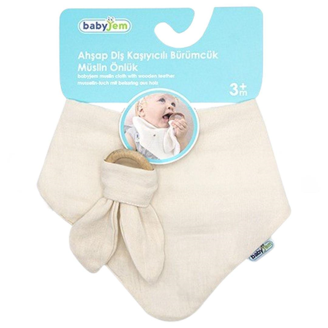 Babyjem Ahşap Diş Kaşıyıcılı Bürümcük Müslin Önlük Ekru 736