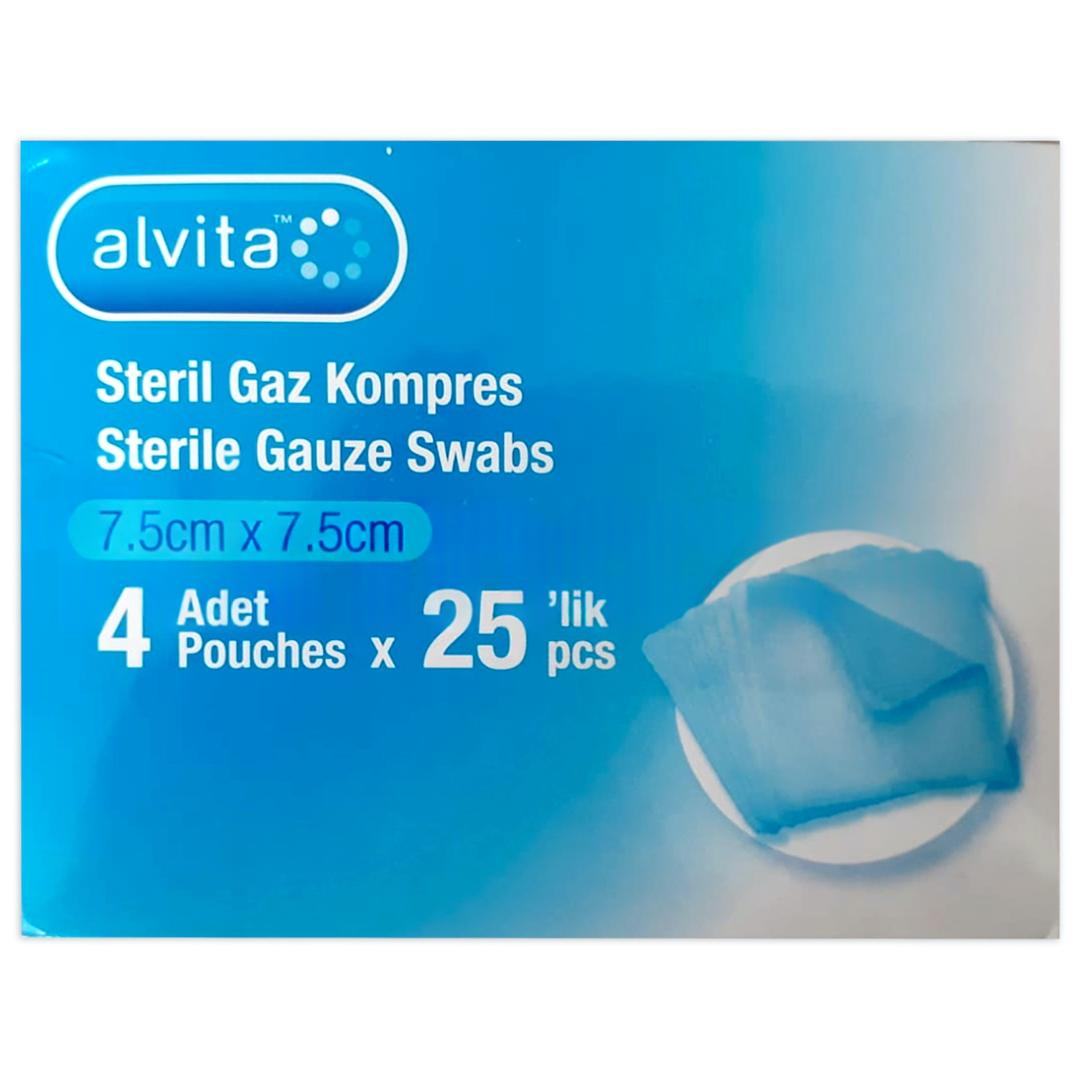 Alvita Steril Gaz Kompres 7,5x7,5 cm 4 Pouches 25'li