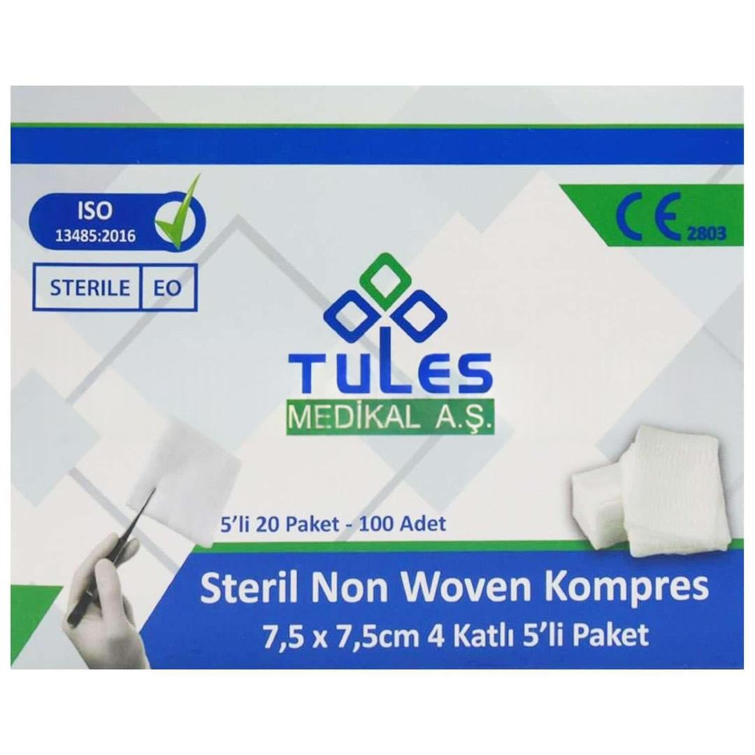 Tules Steril Non-Woven 4 Katlı Kompres 7,5x7,5 cm 5'li Paket 100'lü