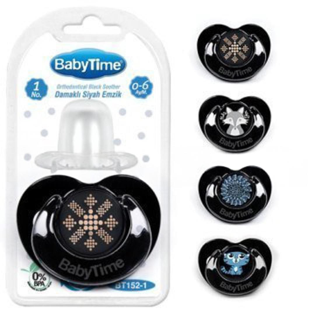 Baby Time BT152 Silikon Damaklı Koruyucu Kapaklı Siyah Gövdeli Emzik