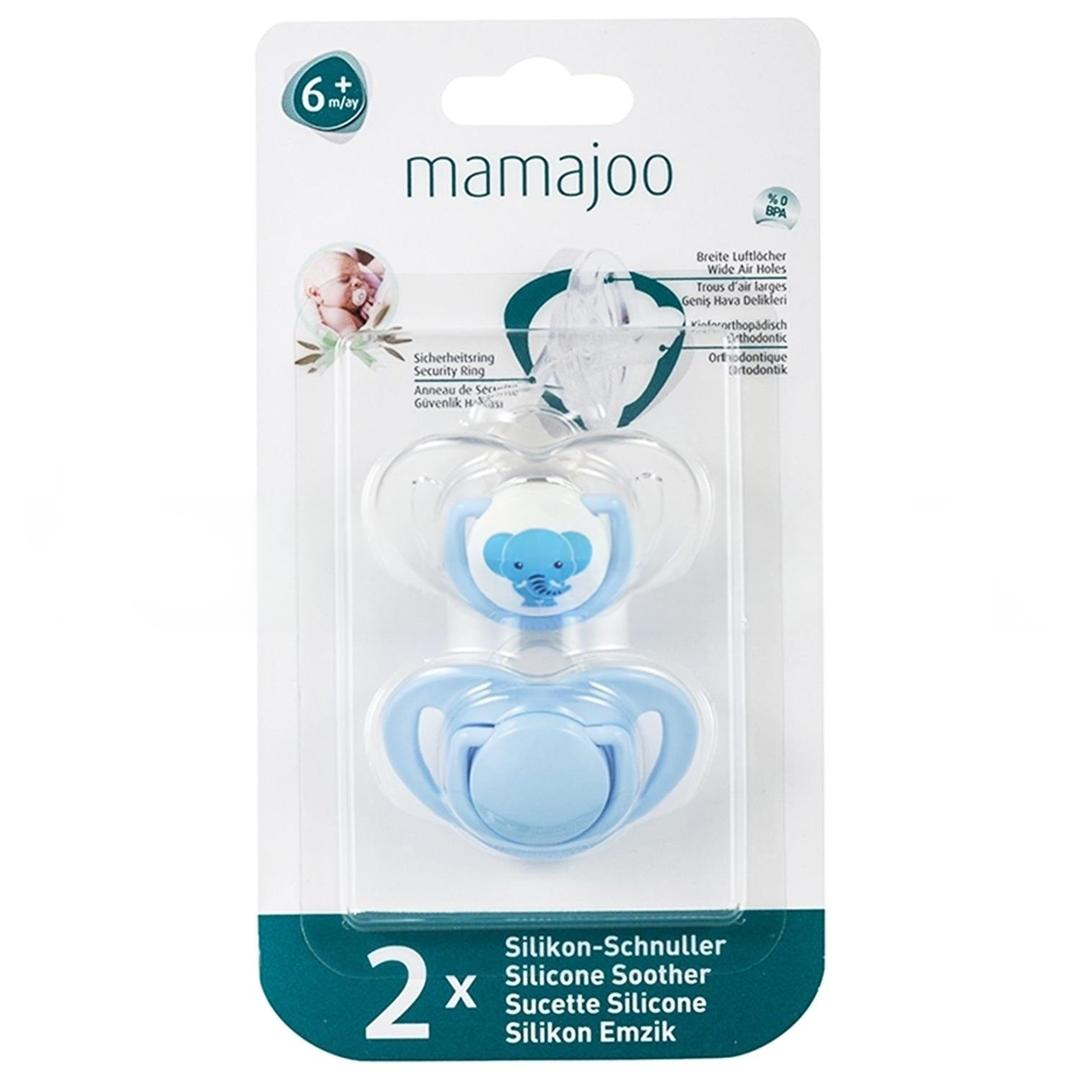 Mamajoo Ortodontik Silikon Emzik 6+ Ay Fil Desenli 2'li - Mavi