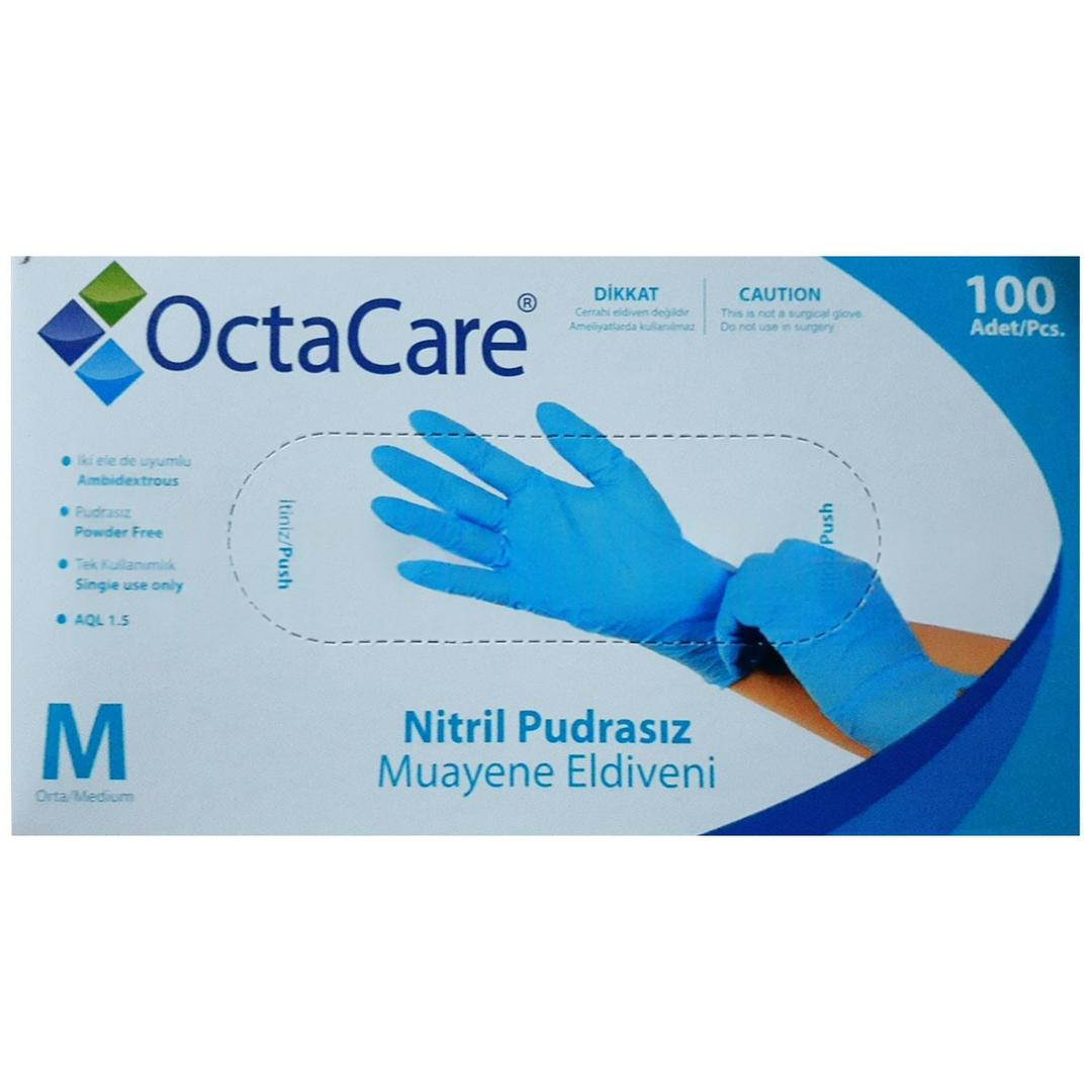 Octacare Mavi Nitril Eldiven Medium 100'lü