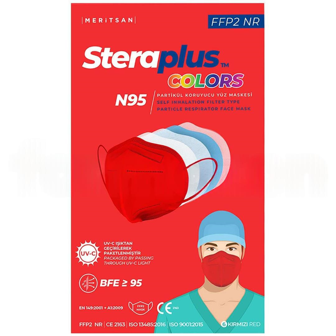 Steraplus Colors FFP2 N95 Tekli Paketlenmiş Kırmızı Koruyucu Maske 10'lu