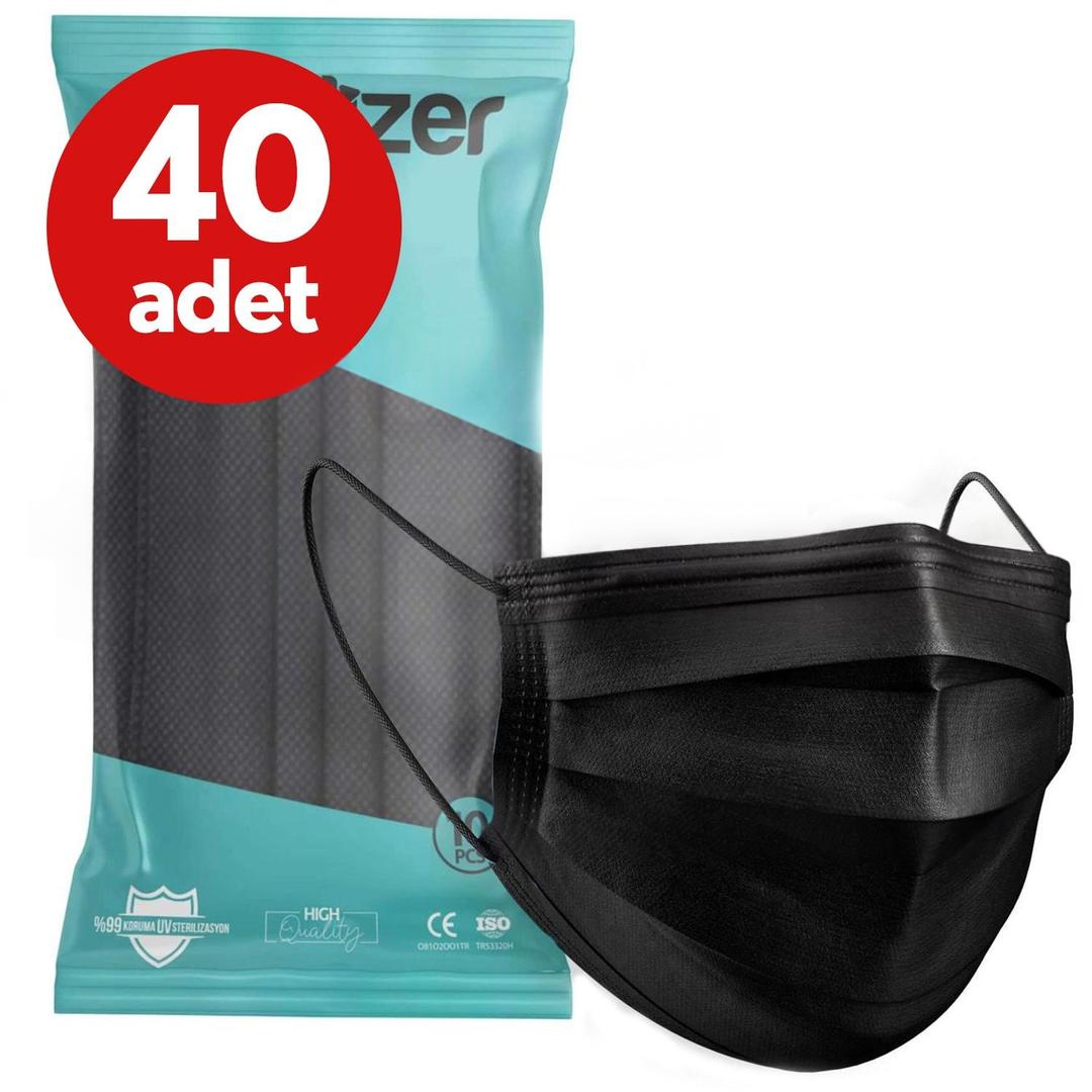 Medizer 3 Katlı Meltblown Siyah Cerrahi Maske Telli 10'lu - 40 Adet