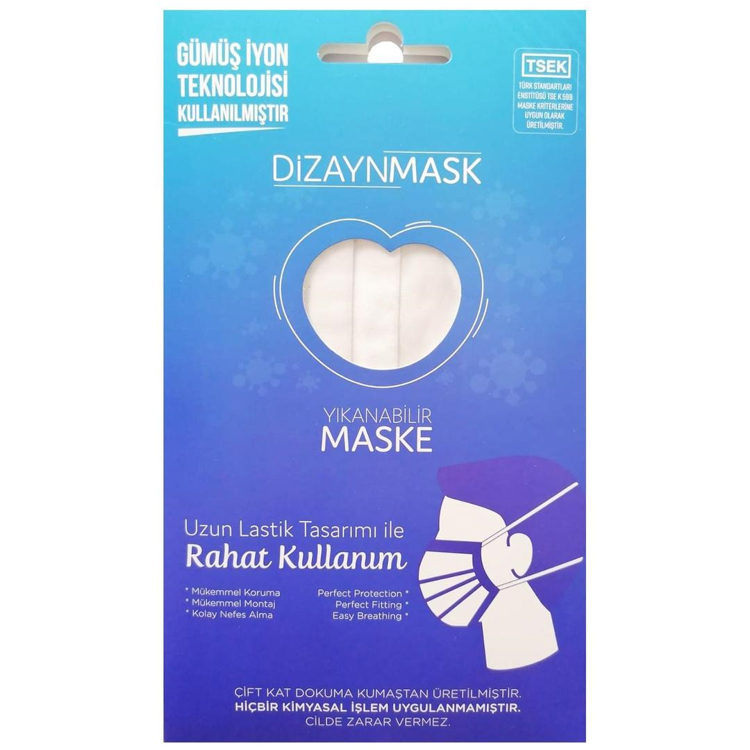 Dizayn Mask Gümüş İyonlu Yıkanabilir Maske Beyaz Large Tekli
