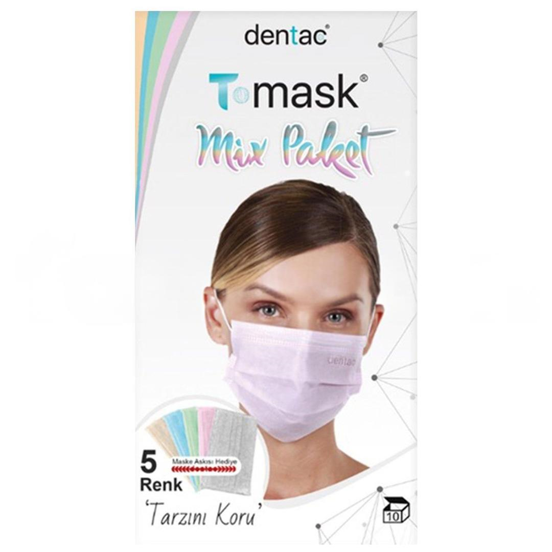 Dentac T-Mask 3 Katlı Renkli Mix Paket Yüz Maskesi 10'lu