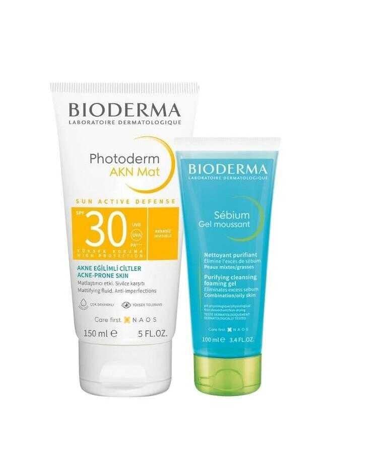 BIODERMA AKN MAT SPF30 150ML+SEBIUM GEL MOUSSANT 100ML YAĞLI AKNE BAKIM SETİ