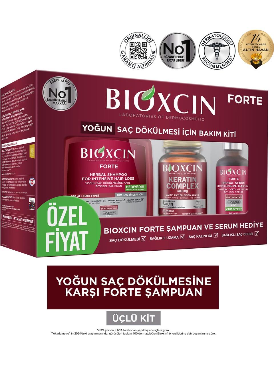 BIOXCIN FORTE YOĞUN SAÇ DÖKÜLMESİ KERATİN TABLET+ ŞAMPUAN +SERUM HEDİYELİ KOFRE