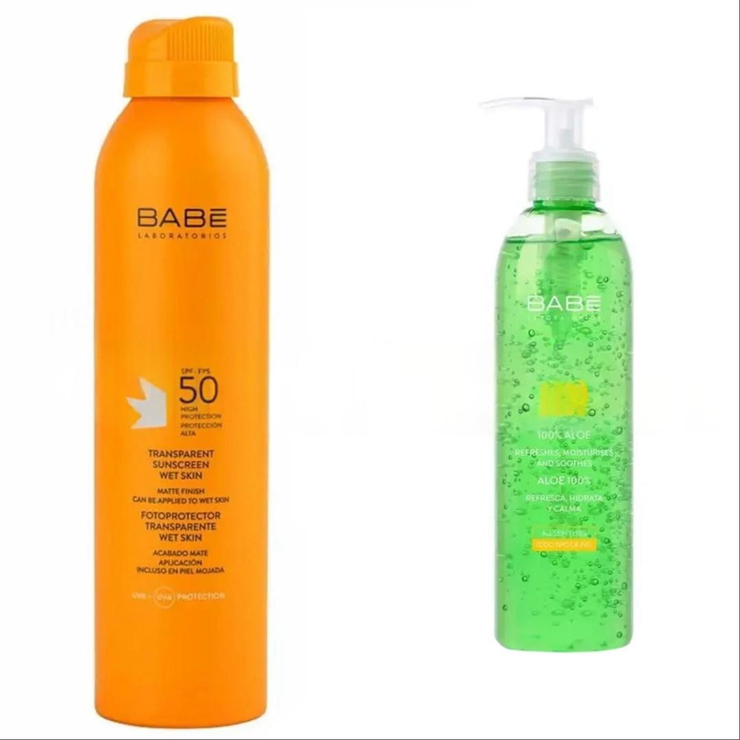 Babe Transparan Sunscreen Wet Skin SPF50 200 ml + Aloe Vera Gel 90 ml