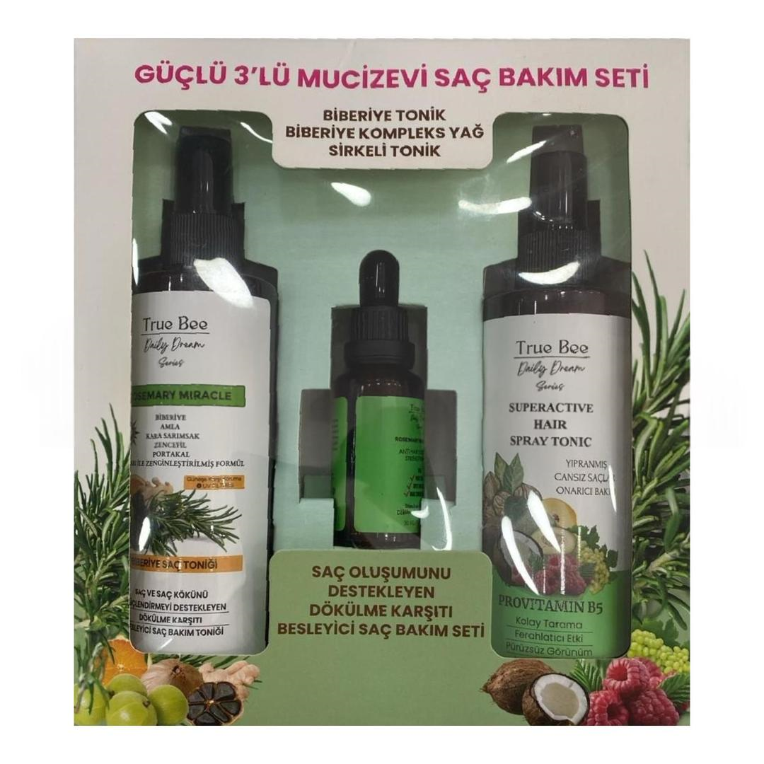 True Bee 3'lü Saç Bakım Seti Biberiye Tonik 250 ml + Saç Toniği 250 ml + Rosemary Yağ 30 ml