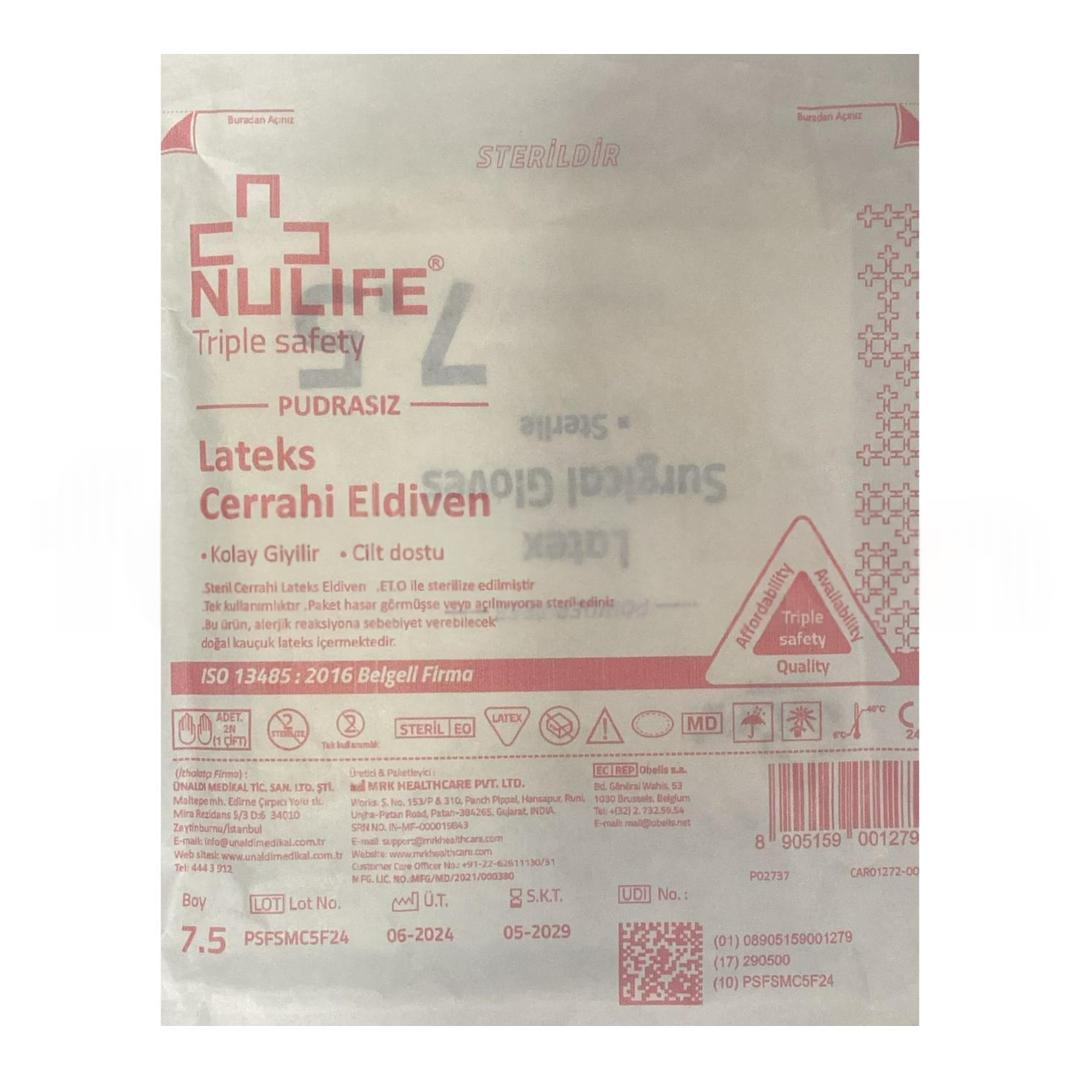 Nulife Pudrasız Lateks Cerrahi Eldiven No: 7,5