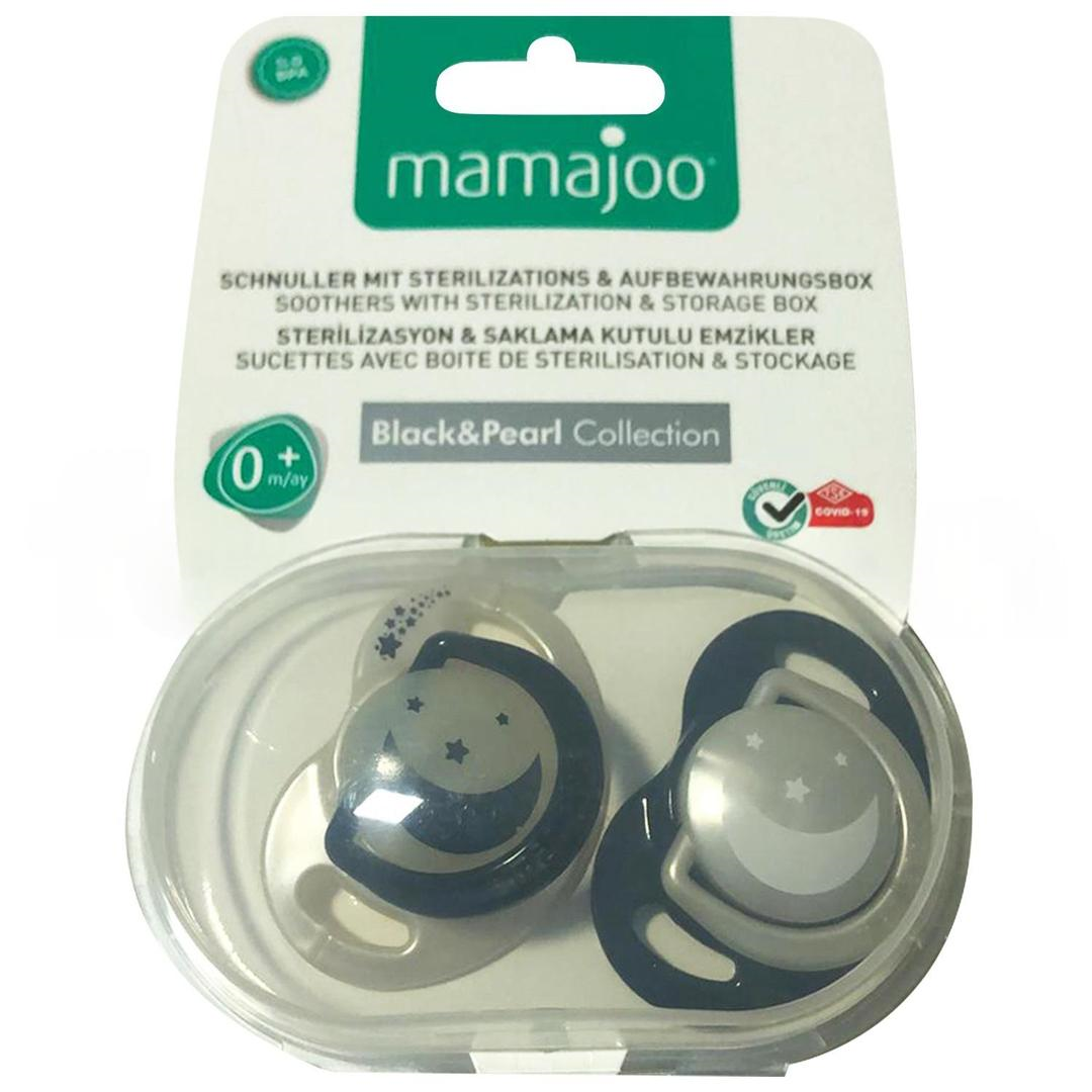 Mamajoo Black & Pearl Ortodontik Emzik & Sterilizasyon Saklama Kutulu 0 Ay+ 2'li - Gece & Gündüz