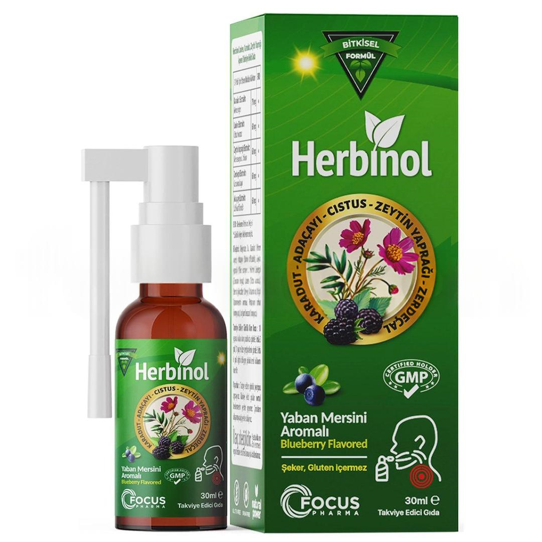 Herbinol Cistus Karadut ve Zeytinyaprağı İçeren Boğaz Spreyi 30 ml