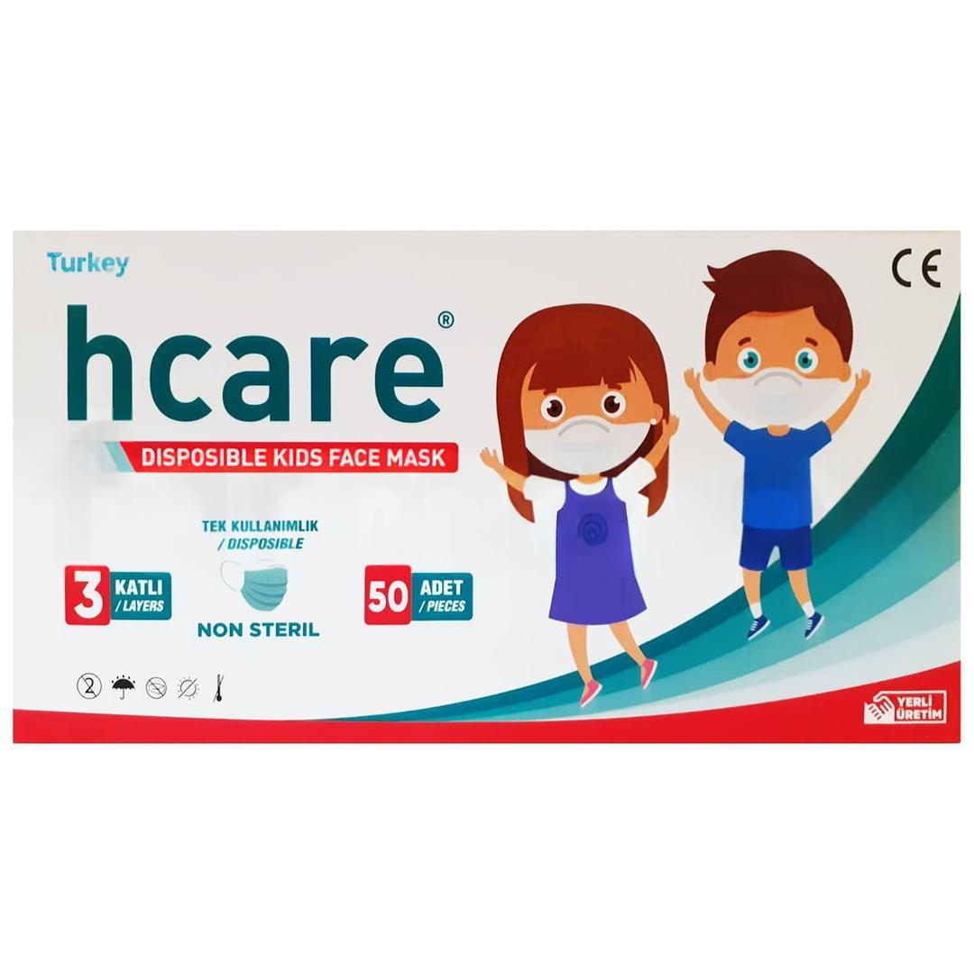 H Care 3 Katlı Çocuk Cerrahi Maske 10'luPoşetlerde Telli 50'li