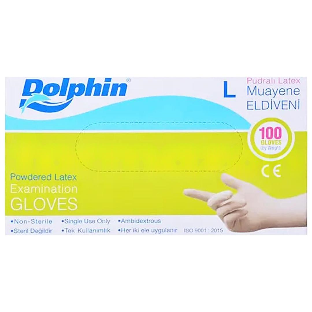 Dolphin Lateks Pudralı Muayene Eldiveni Large 100 Adet