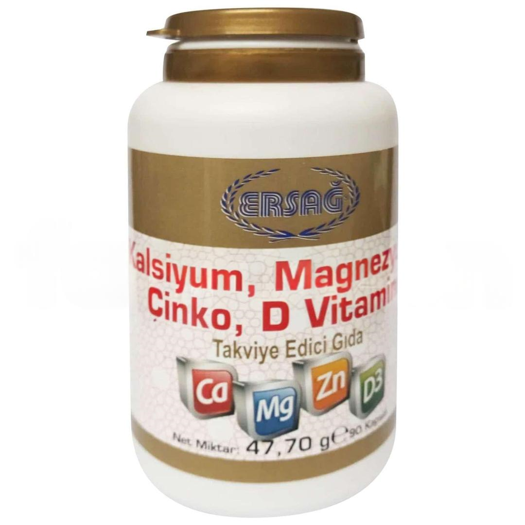 Ersağ Kalsiyum & Magnezyum & Çinko & D Vitamini 90 Kapsül