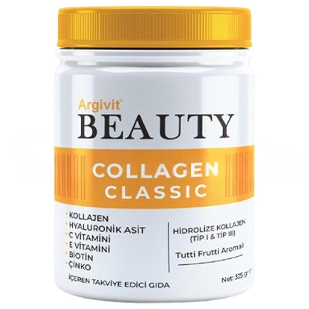 Argivit Beauty Collagen Classic Takviye Edici Gıda Kolajen Hyaluronik Asit Vitamin C Vitamin E Biotin Çinko Kavun Üzüm Kara Mürver 325 gr