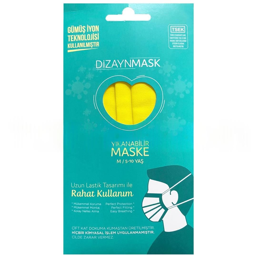Dizayn Mask Gümüş İyonlu Yıkanabilir Maske Sarı Medium 5-10 Yaş